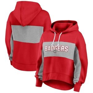 Wisconsin Badgers NCAA Red Color Block‎ Pullover Hoodie Sweatshirt Womens L NWT